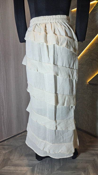 0144-SK-HOB-Handcrafted Layered Cotton Maxi Skirt  - Made in India