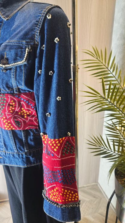 0146-J-HOB-Handcrafted Denim Fusion Jacket – Indo-Western Embellished Design- Made in India