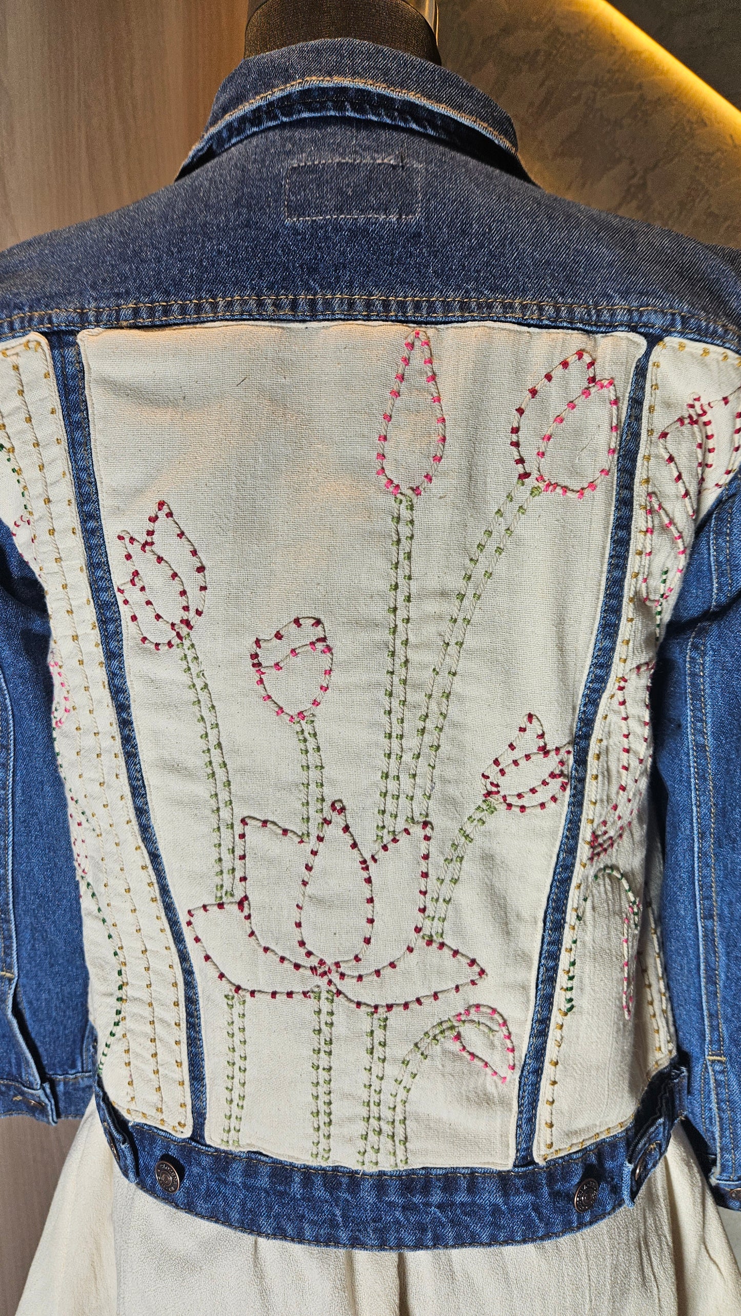 0148-J-HOB-Classic Indigo Denim Jacket with Abstract Print Skirt Set - Made in India