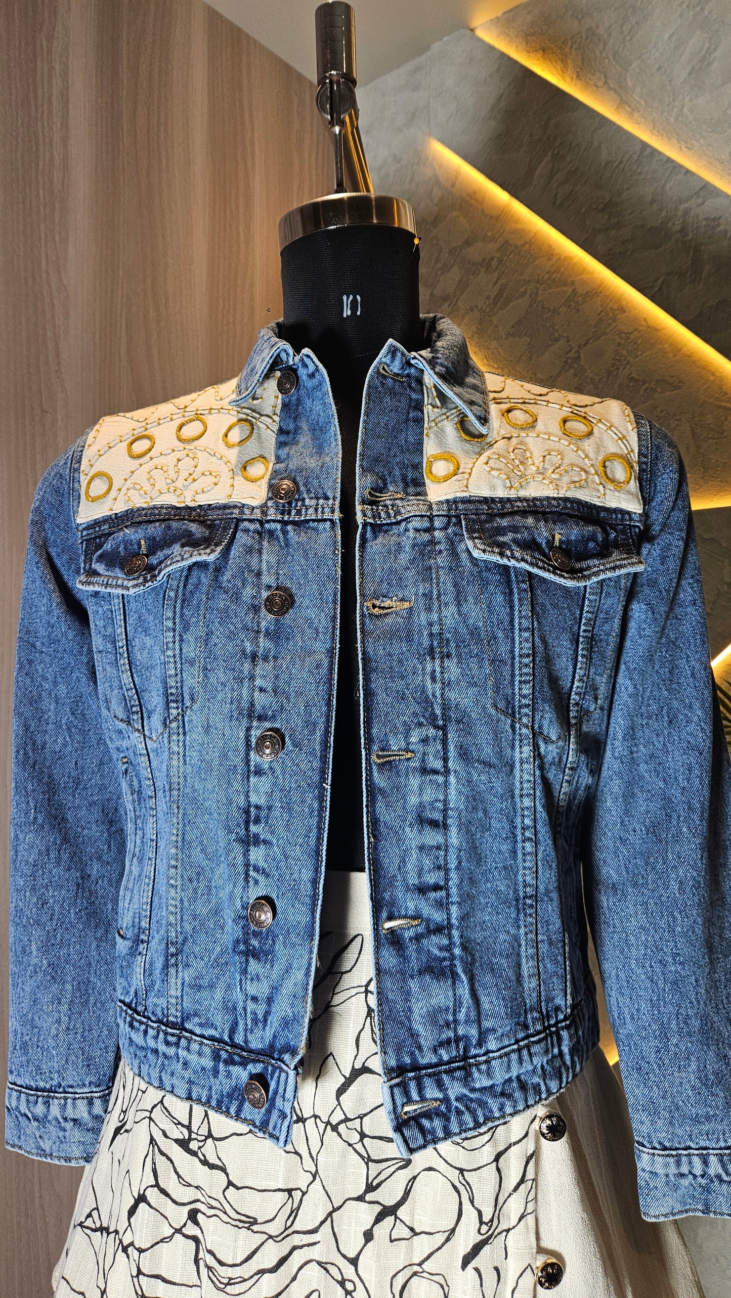 0149-J-HOB-Embroidered Patchwork Denim Jacket - Made in India