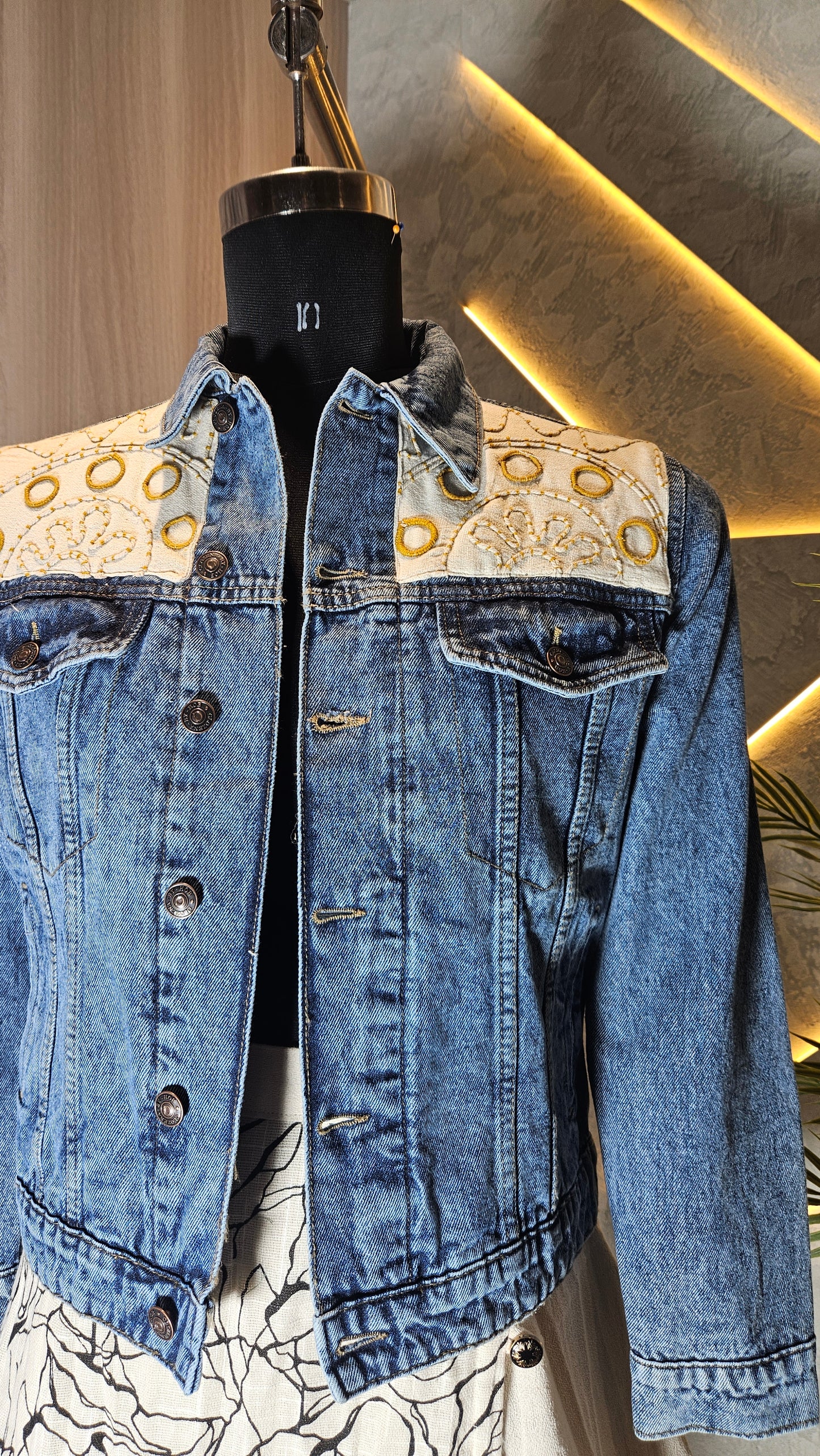 0149-J-HOB-Embroidered Patchwork Denim Jacket - Made in India