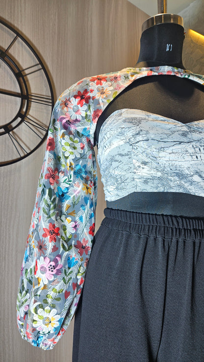 0152-CAPE-HOB-Women's Floral Shrug with Strapless Textured Crop Top- Made in India