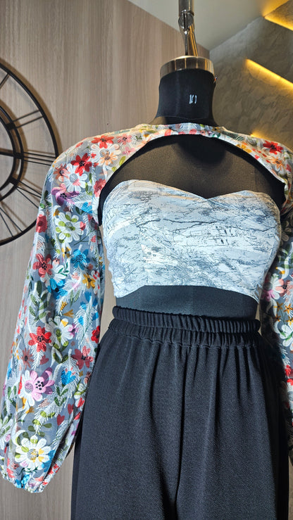 0152-CAPE-HOB-Women's Floral Shrug with Strapless Textured Crop Top- Made in India