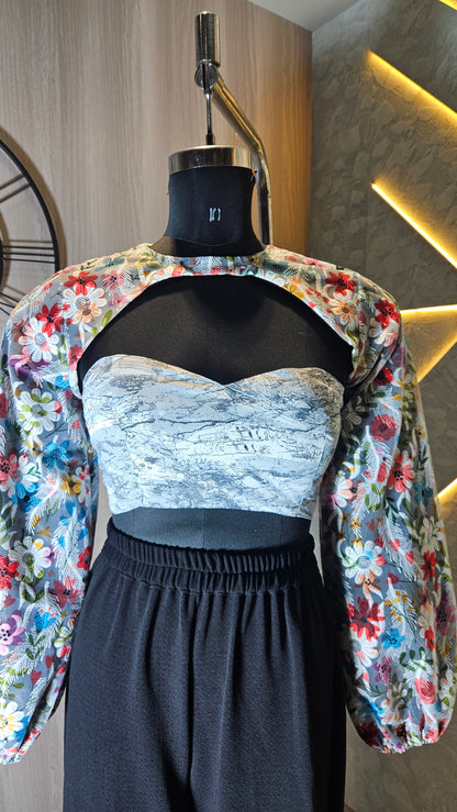 0152-CAPE-HOB-Women's Floral Shrug with Strapless Textured Crop Top- Made in India