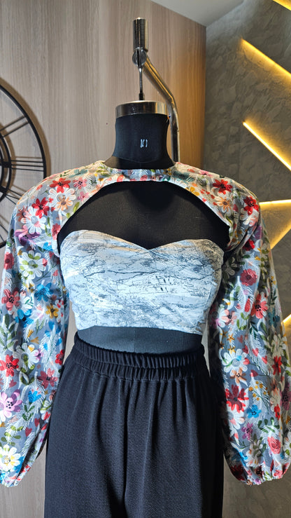 0152-CAPE-HOB-Women's Floral Shrug with Strapless Textured Crop Top- Made in India