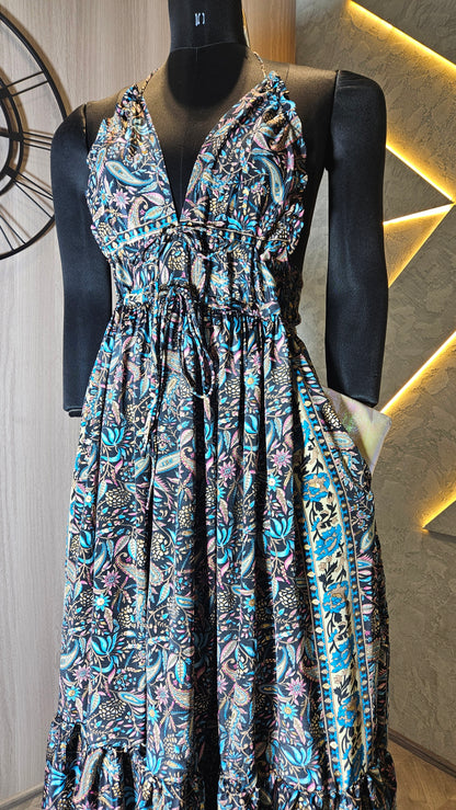 0155-D-HOB-Boho Bloom Handcrafted Cotton Maxi Dress- Made in India