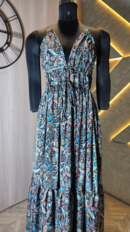 0155-D-HOB-Boho Bloom Handcrafted Cotton Maxi Dress- Made in India