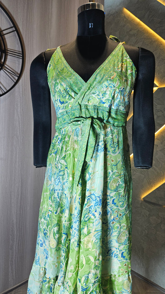 0156-D-HOB-Boho Chic Paisley Wrap Dress – Green & Aqua- Made in India