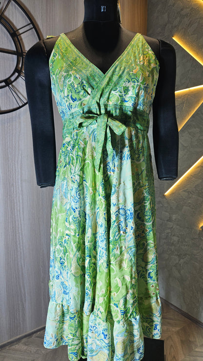 0156-D-HOB-Boho Chic Paisley Wrap Dress – Green & Aqua- Made in India