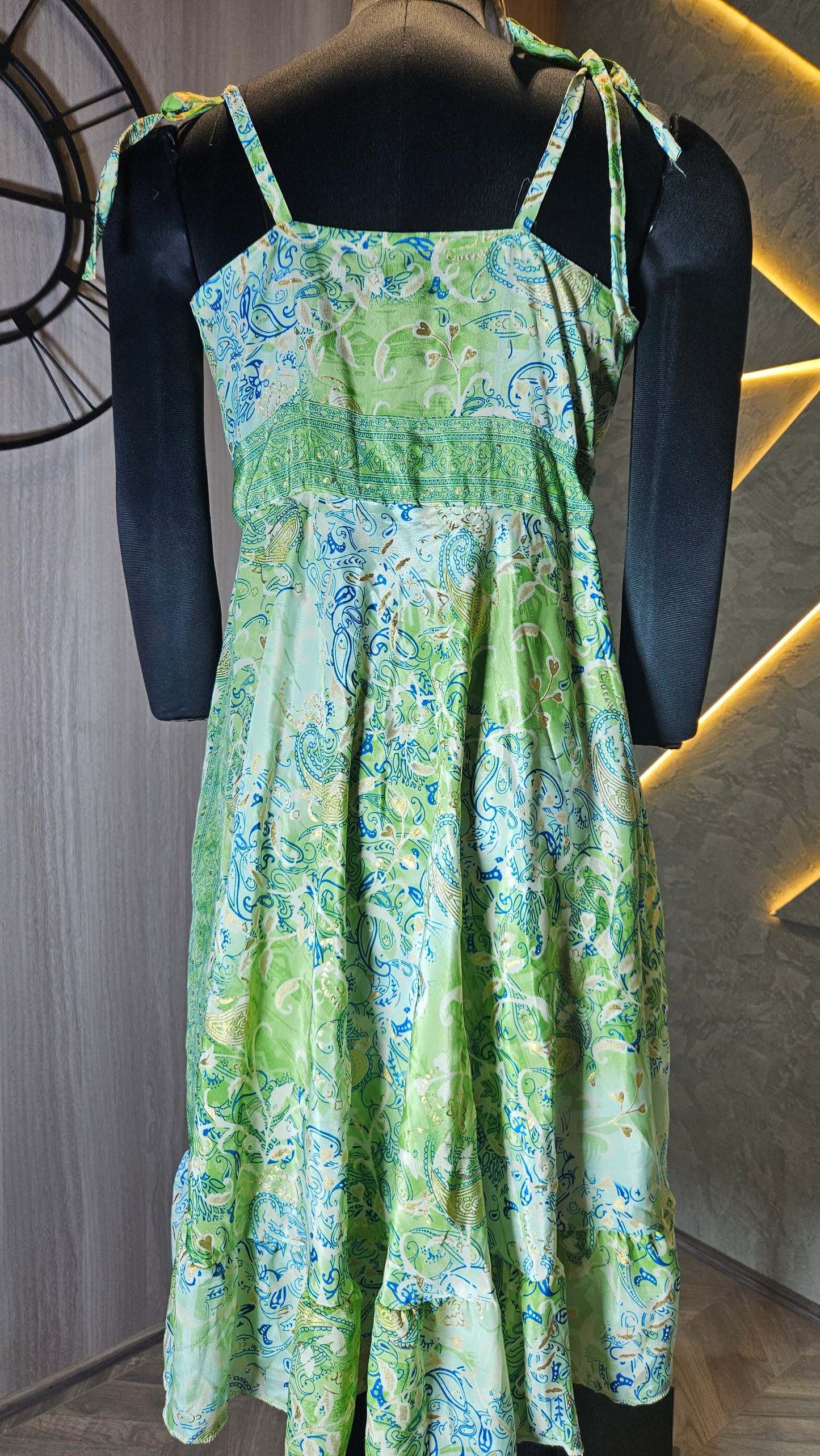 0156-D-HOB-Boho Chic Paisley Wrap Dress – Green & Aqua- Made in India