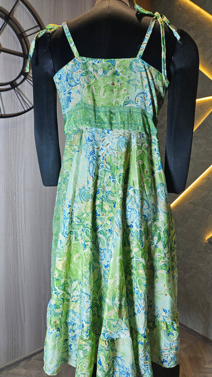 0156-D-HOB-Boho Chic Paisley Wrap Dress – Green & Aqua- Made in India