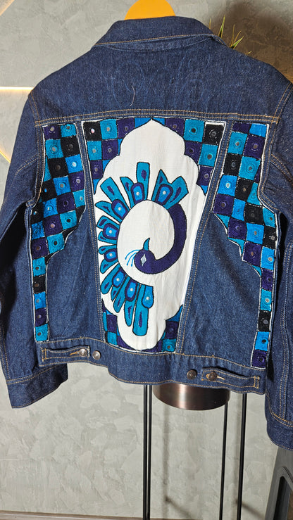 0157-J-HOB-Elegant Denim Jacket with Handcrafted Peacock Embroidery- Made in India