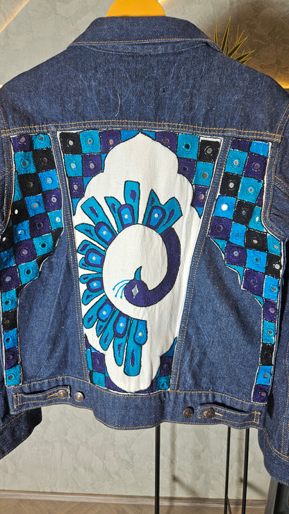 0157-J-HOB-Elegant Denim Jacket with Handcrafted Peacock Embroidery- Made in India