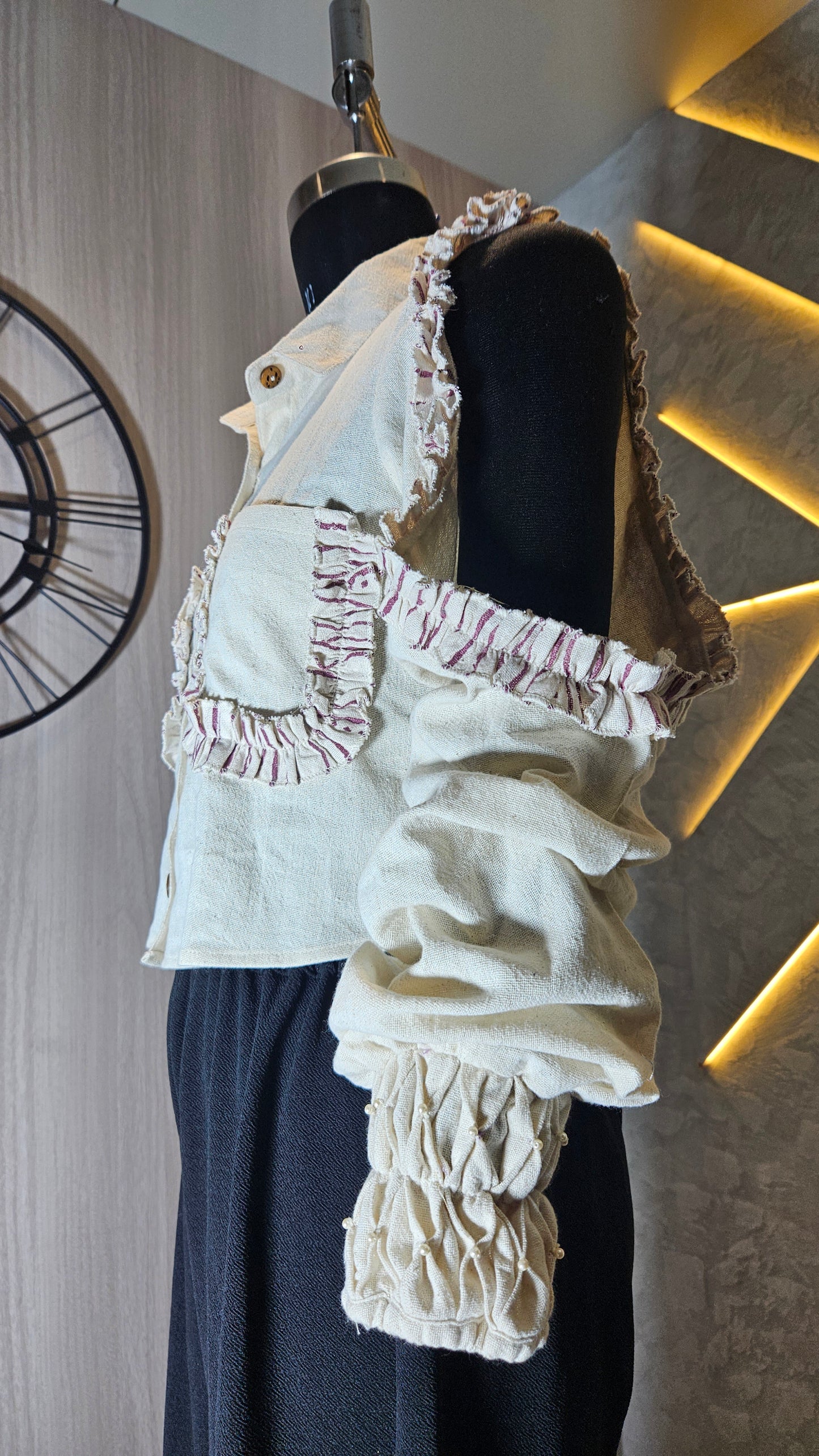 0159-S-HOB-Trendy Ruffled Button-Down Crop Top- Made in India