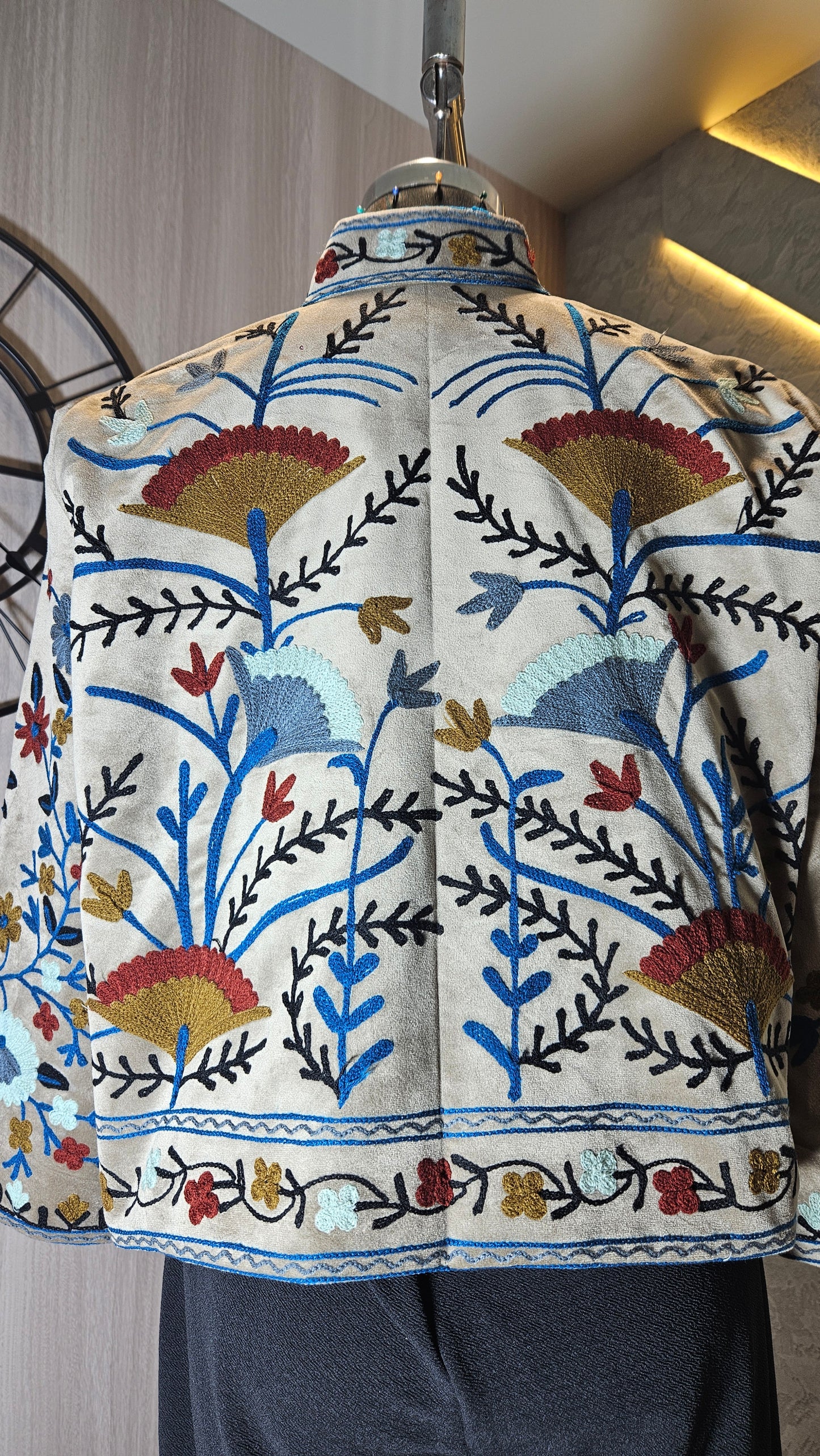 0160-J-HOB-Handcrafted Kashmiri Suede Embroidered Jacket - Made in India