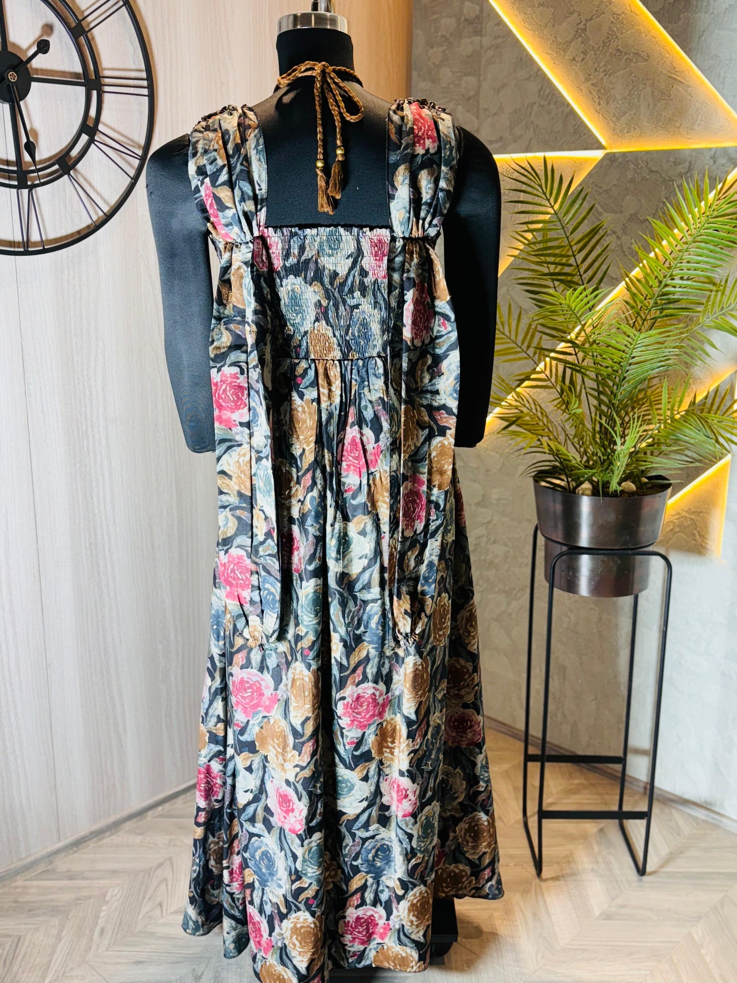 0225-D-HOB -Elegant Floral Maxi Dress – Handcrafted Indian Ethnic Wear - Made in india