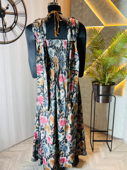 0225-D-HOB -Elegant Floral Maxi Dress – Handcrafted Indian Ethnic Wear - Made in india