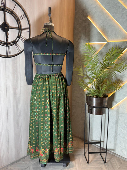 0230-D-HOB - Boho Chic Green Printed Smocked Crop Top – Indian Ethnic Style- Made in india