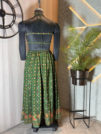 0230-D-HOB - Boho Chic Green Printed Smocked Crop Top – Indian Ethnic Style- Made in india