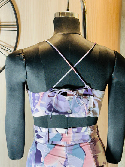 0219-C-HOB-Tropical Pastel Abstract Co-Ord Set – Women's Crop Top & Wide-Leg Pants- Made in india