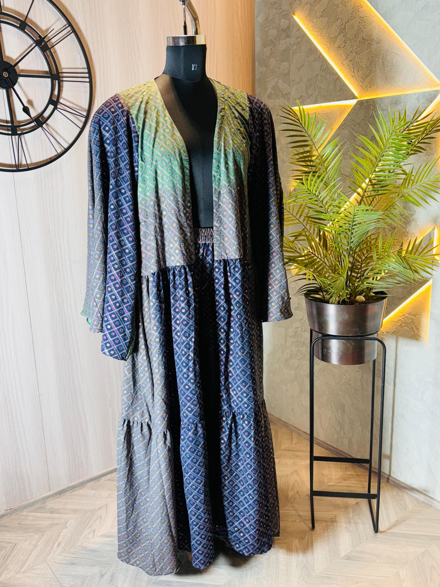 0220-D-HOB-Boho Luxe Handcrafted Kimono Kaftan – Geometric Ikat Print- Made in india