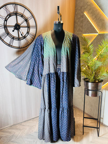0220-D-HOB-Boho Luxe Handcrafted Kimono Kaftan – Geometric Ikat Print- Made in india