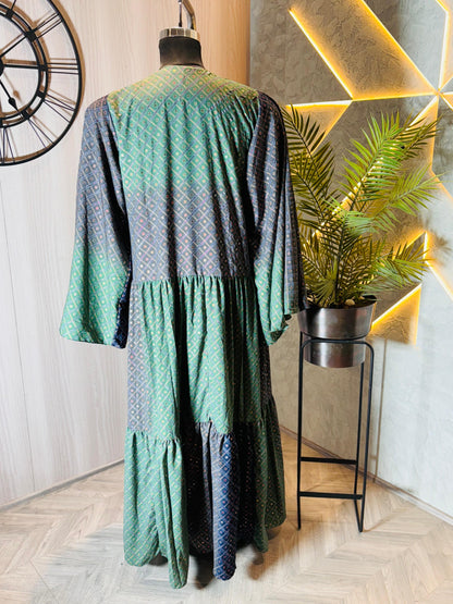 0220-D-HOB-Boho Luxe Handcrafted Kimono Kaftan – Geometric Ikat Print- Made in india