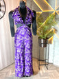 0222-C-HOB -Tropical Ruffle Halter Top & Palazzo Set – Purple Floral Print - Made in india