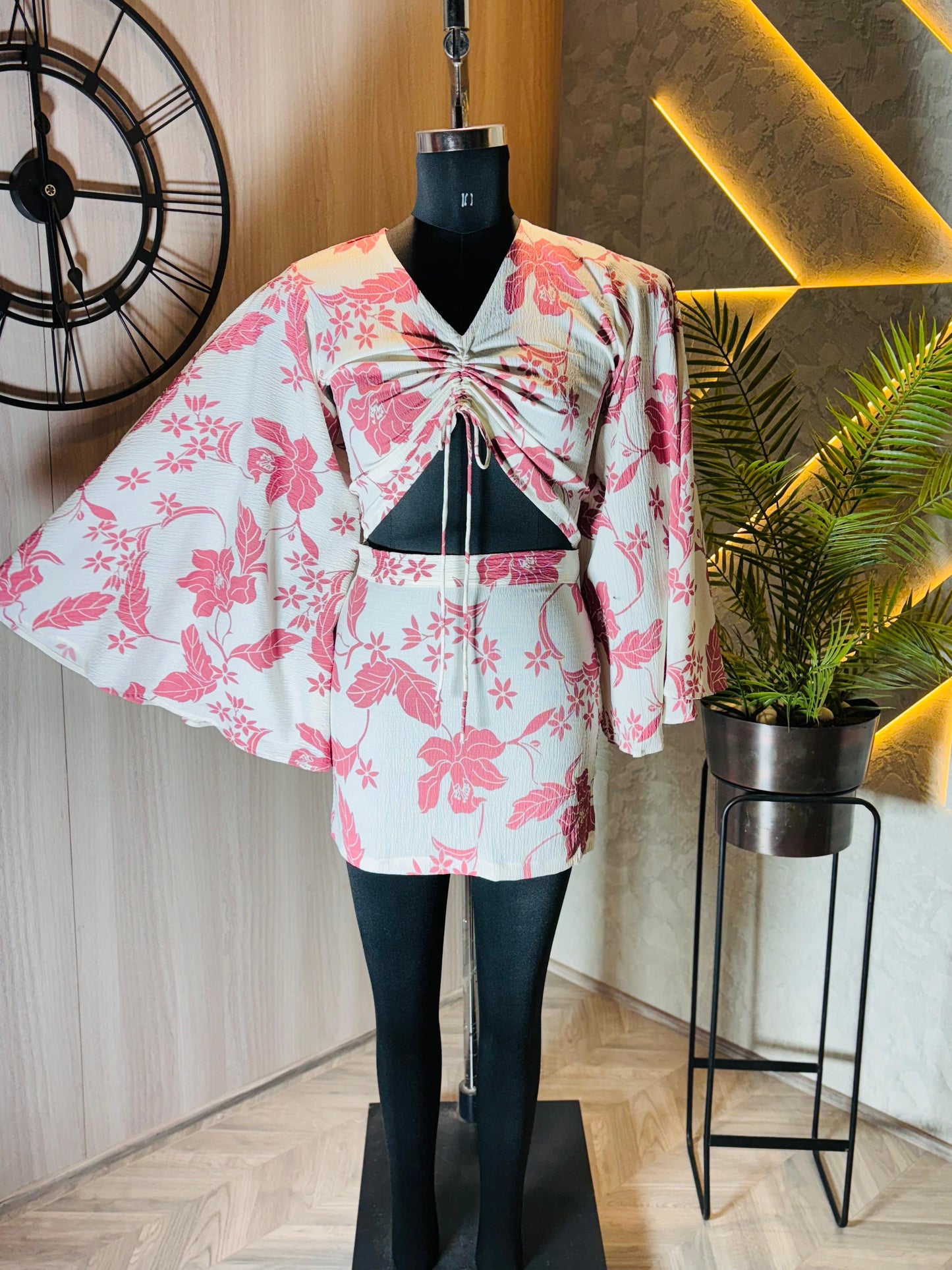 0223-D-HOB -Boho Chic Floral Co-ord Set – Crop Top & Mini Skirt - Made in india