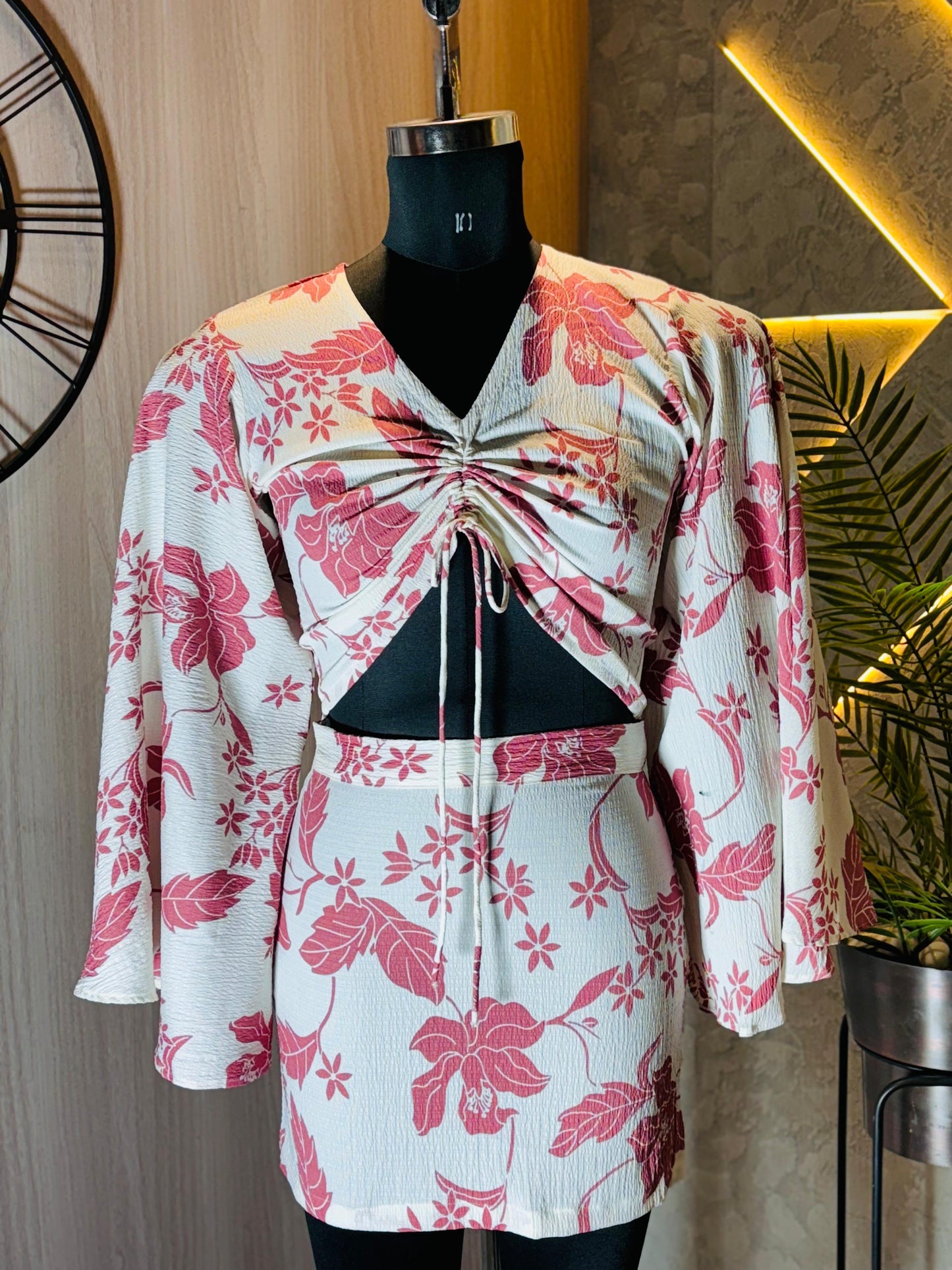 0223-D-HOB -Boho Chic Floral Co-ord Set – Crop Top & Mini Skirt - Made in india